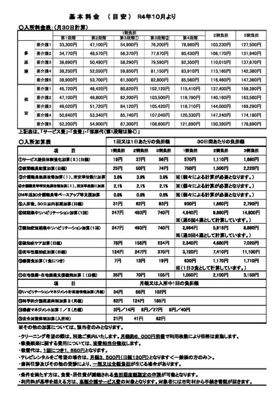 料金表