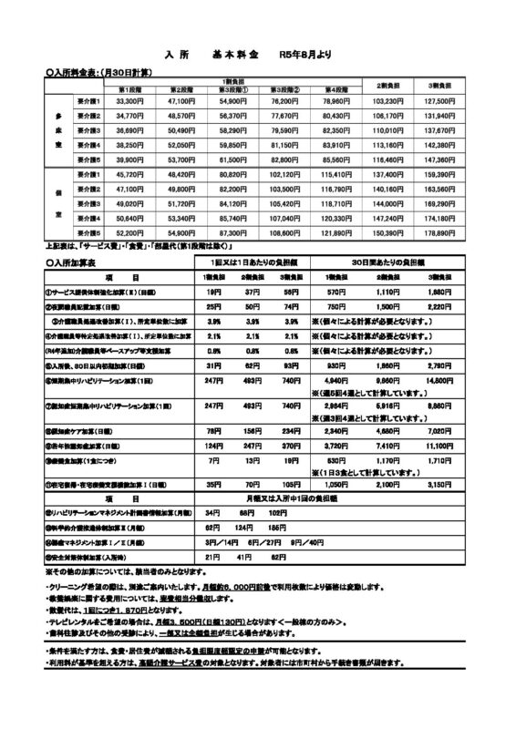 料金表
