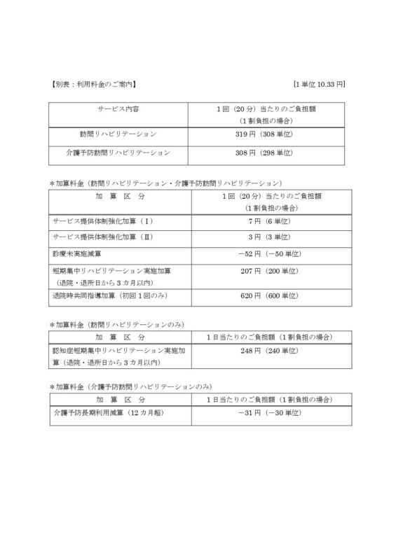 料金表