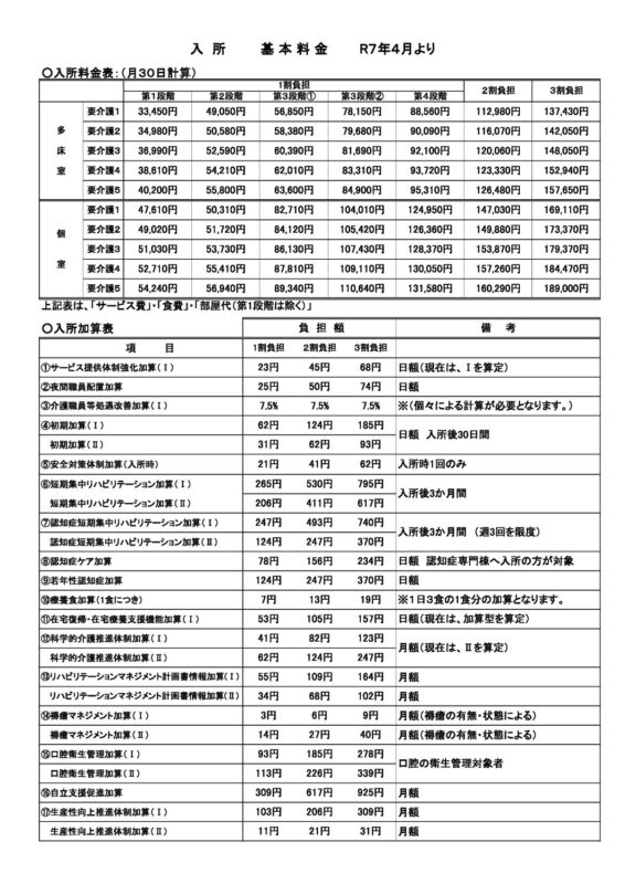 料金表